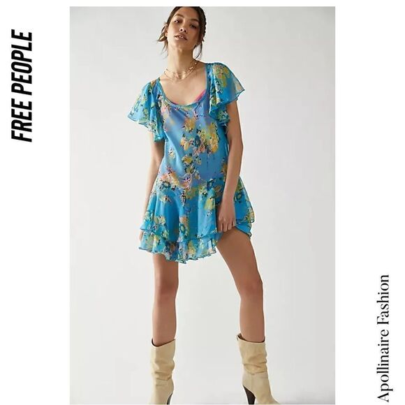 Free People Love To Love Blue Mini Floral Dress NWOT Medium and XS TP - Picture 3 of 9